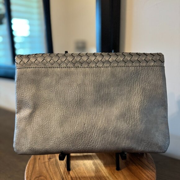 Woven Foldover Clutch with Tassel Zippers – Neutral Gray Evening Bag - Picture 2 of 6